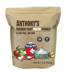 Anthony's Premium Fruit Pectin jar close-up showing glossy gel-ready texture for jams.