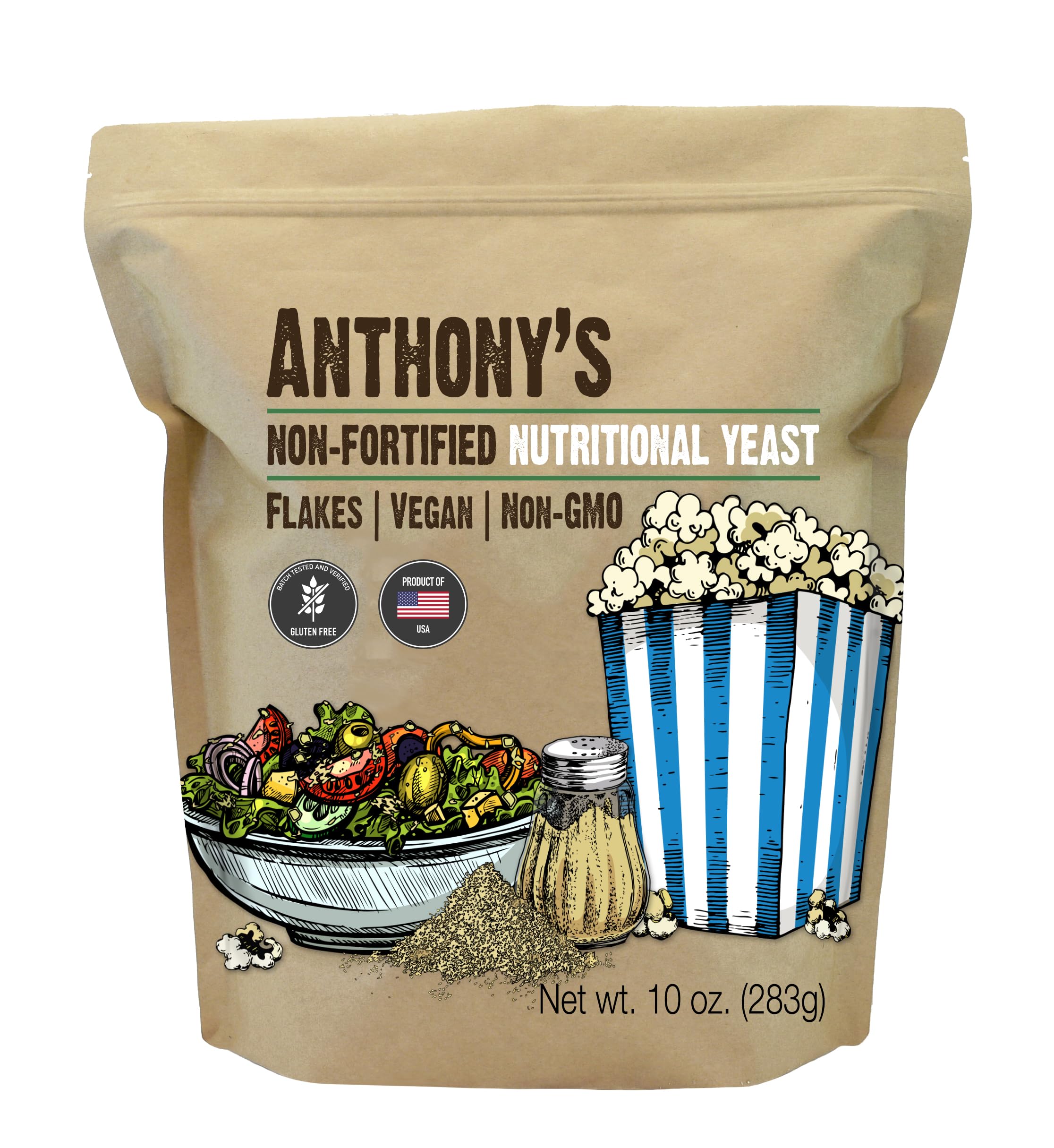 Anthony's nutritional yeast flakes bottle pouring for savory topping