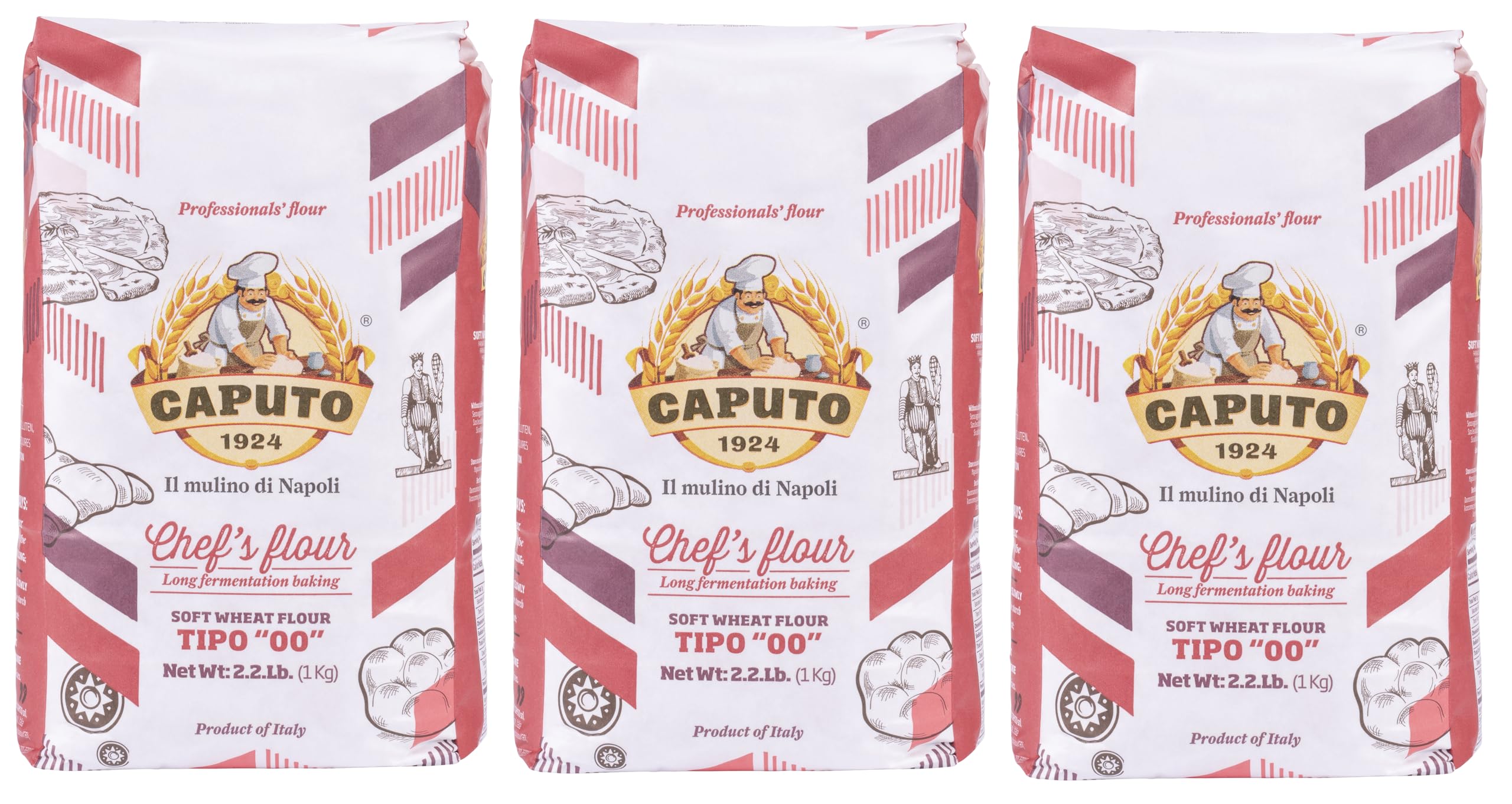 Antimo Caputo 00 flour three-pack front view for authentic pizza dough.