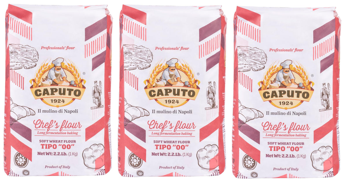 Antimo Caputo 00 flour three-pack front view for authentic pizza dough.