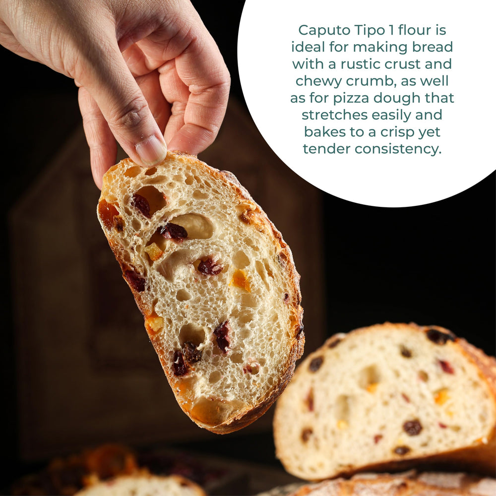 5kg Caputo flour packaging displayed on a kitchen counter.