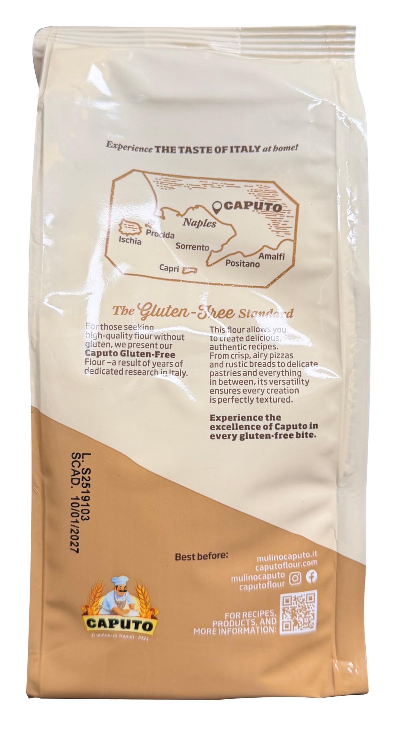 Antimo Caputo gluten-free pizza flour ingredients blend supports gluten-free dough.
