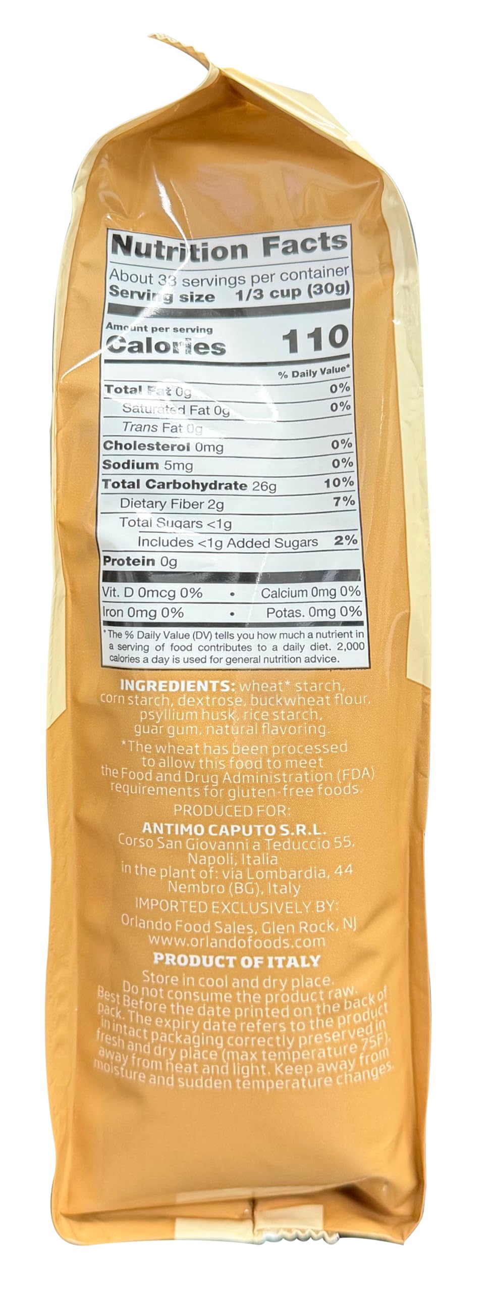 Antimo Caputo gluten-free flour pack contents shows four 2.2 lb bags for gluten-free baking.