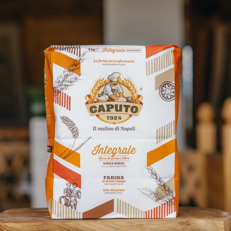 Antimo Caputo Integrale wheat-crumbs close-up highlighting bran-rich flour for hearty baking.