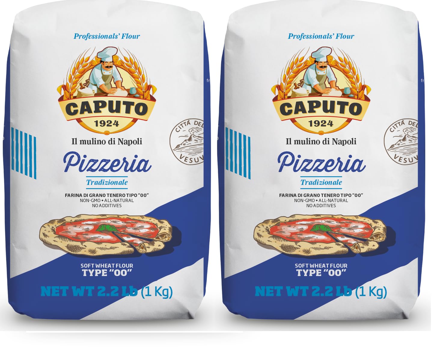 Antimo Caputo Pizzeria 00 Flour Blue packaging highlighting authentic Neapolitan quality.