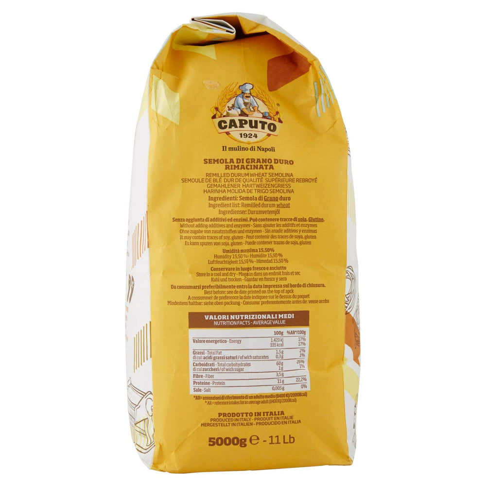 Antimo Caputo semola 11lb bag label close-up; ideal for authentic Neapolitan baking