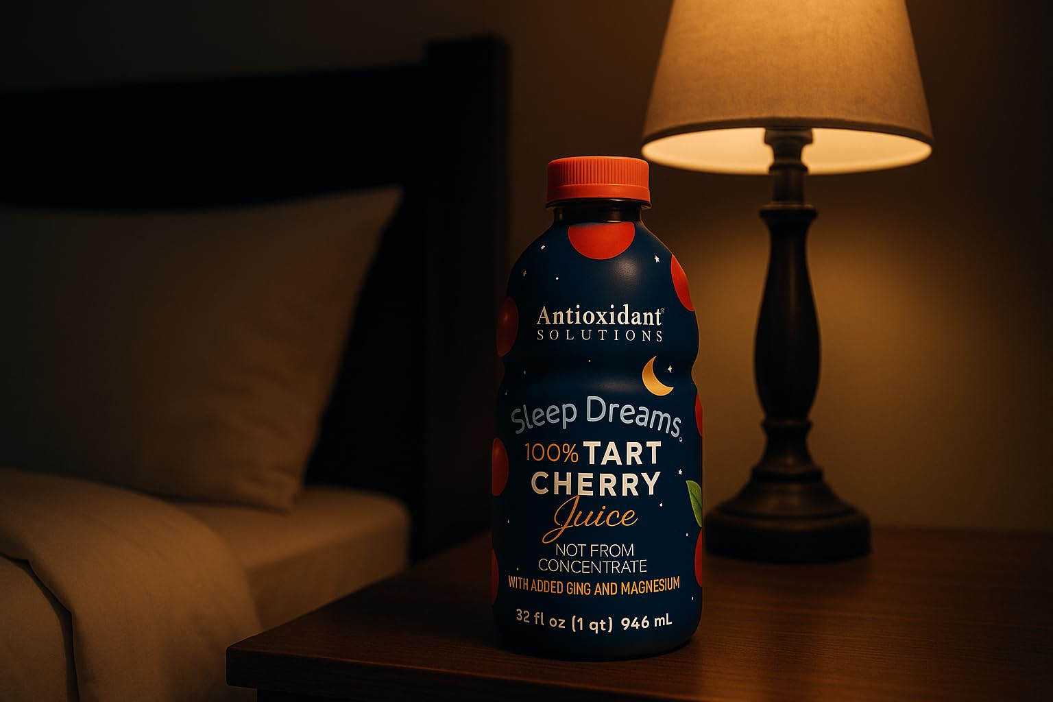 Antioxidant Solutions Sleep Dreams bottle on fridge ready for night.