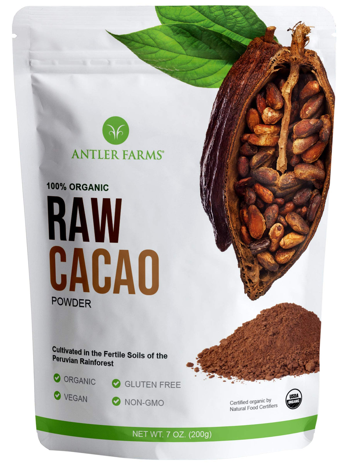 Antler Farms Raw Cacao Powder canister front—100% pure cacao for baking and smoothies