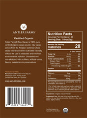 Antler Farms Raw Cacao Powder scoop in bowl—rich flavor for desserts