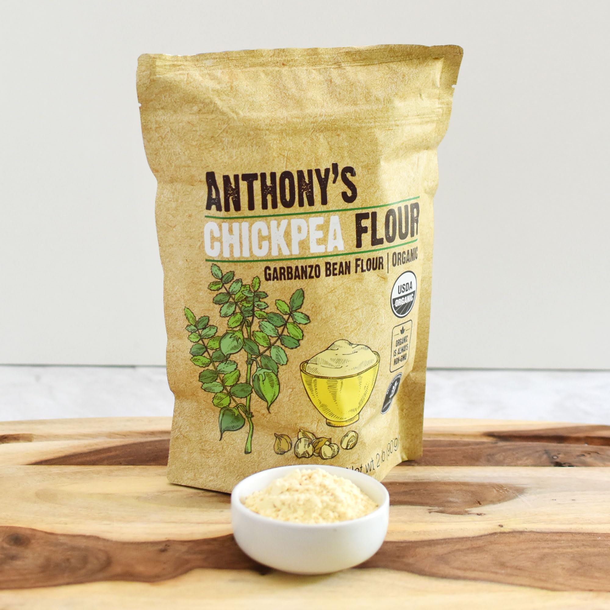 Anthony's Chickpea Flour measuring cups ready for precise gluten-free baking