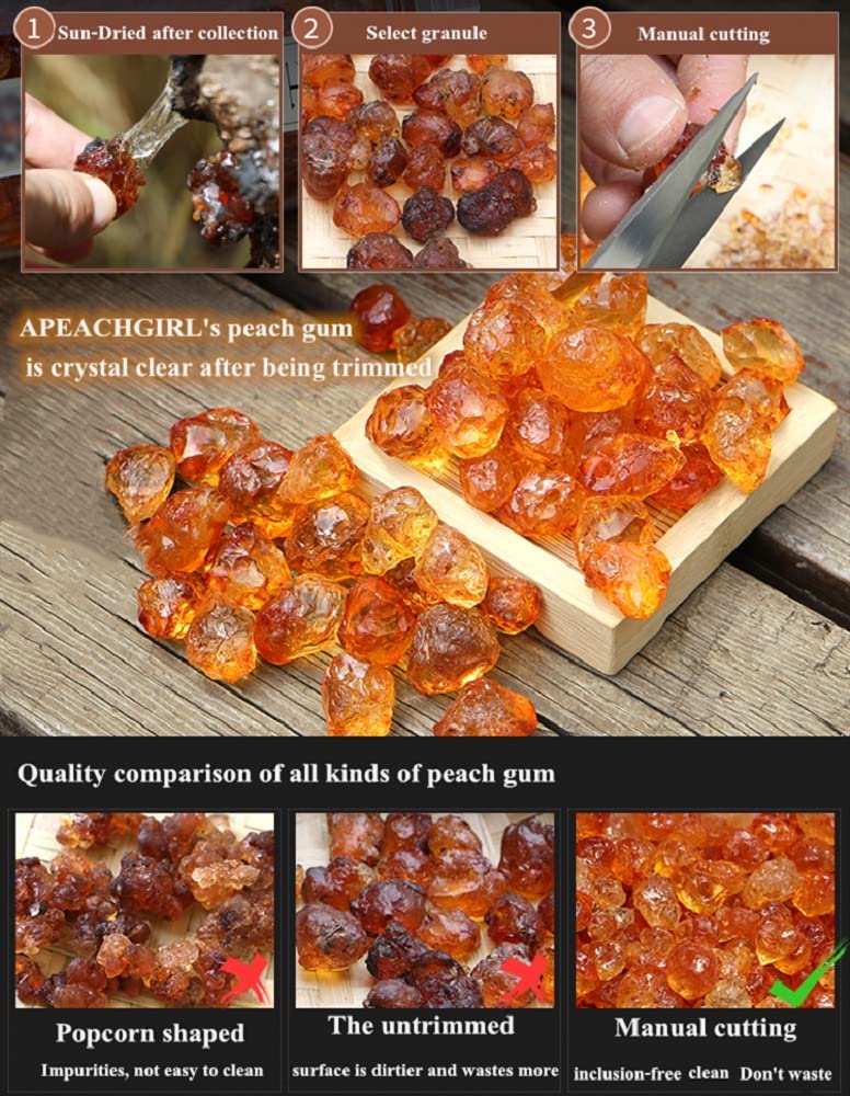 APEACHGIRL Yunnan Peach Gum amber hue highlights natural translucence for soups.
