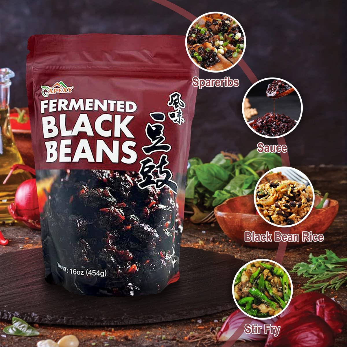 Apexy Douchi beans glazed dish showing glossy finish and umami depth.