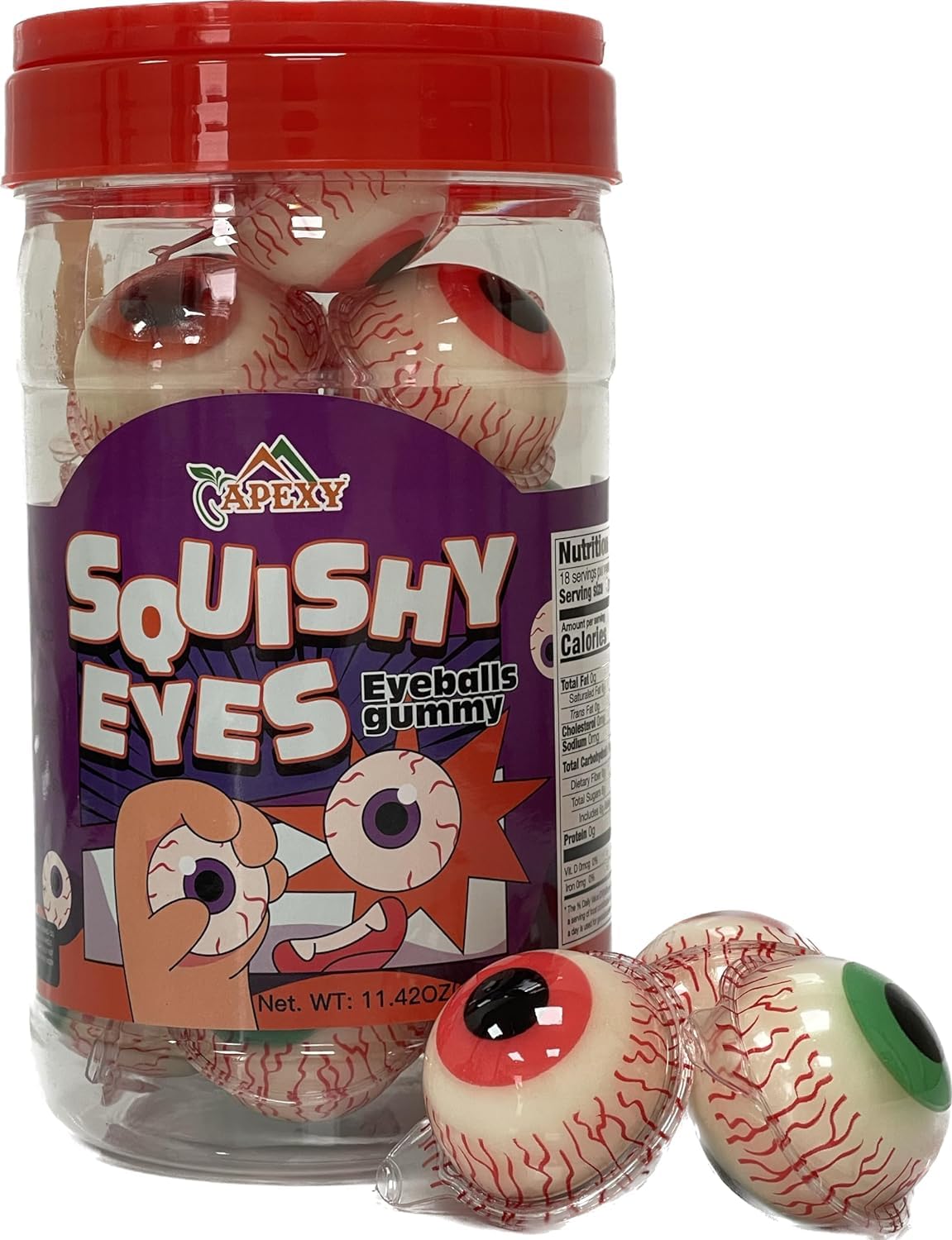 APEXY Eyeball Gummy with liquid center adds playful Halloween flair.