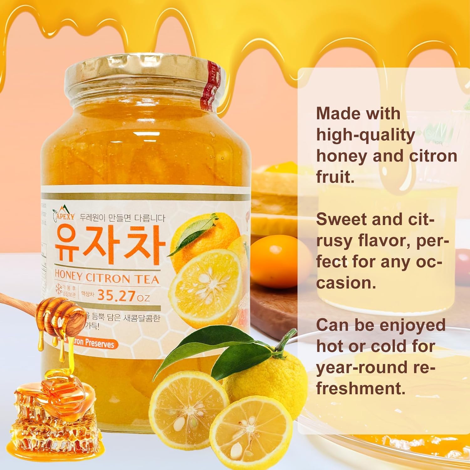 Apexy Honey Citron Tea ginger jar, warm spice note for cozy moments.