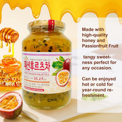 Close-up of passion fruit and honey highlighting natural flavor notes