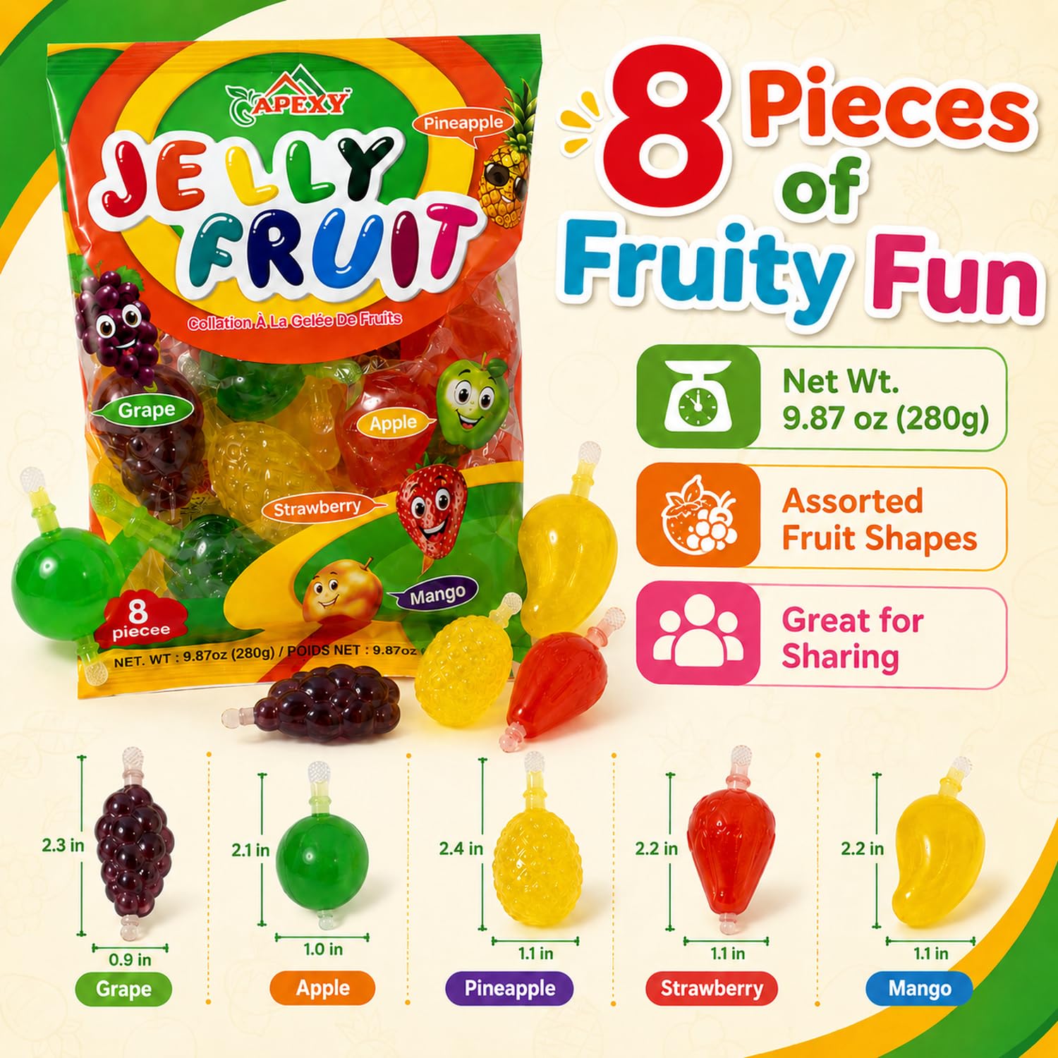 Apexy Jelly Fruit grape colorful treat ideal for sharing at gatherings.