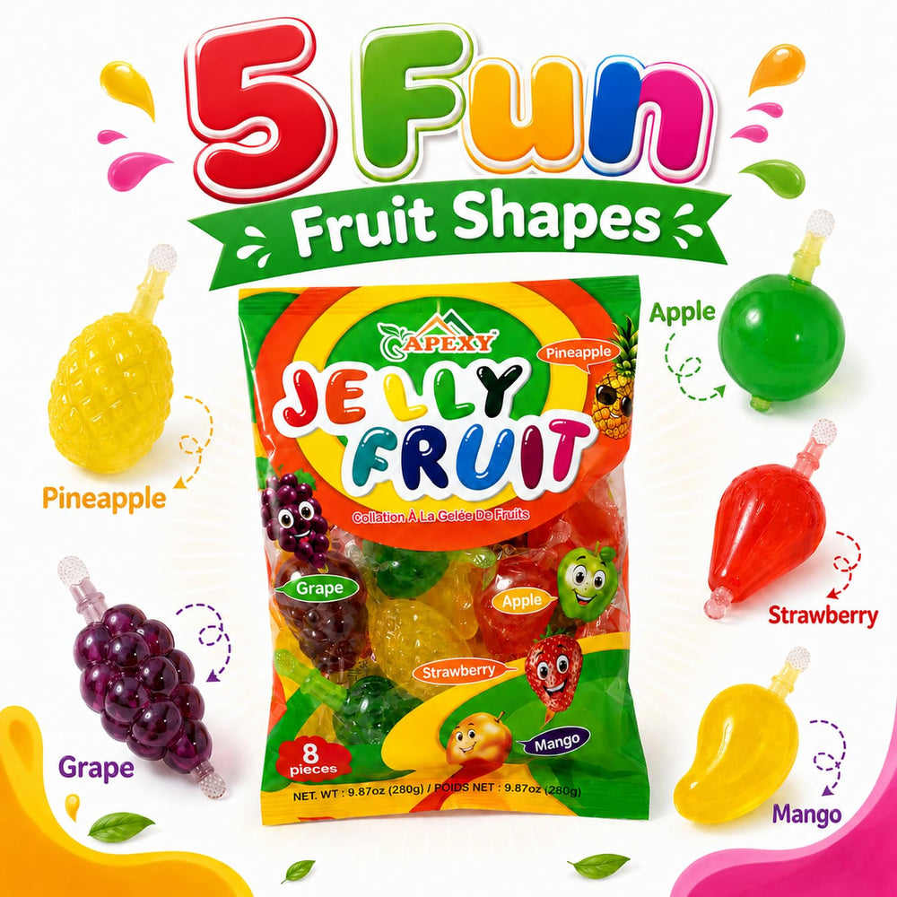 Apexy Jelly Fruit mango refreshing bite ideal for summer snacks and playful drink-like texture.