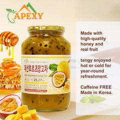 Apexy Korean Honey Passionfruit Mango Tea glass pour reveals tropical aroma.