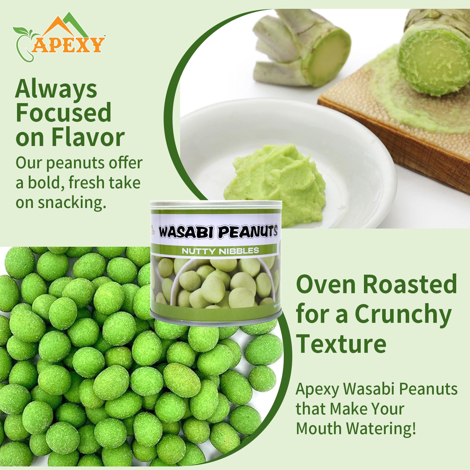 Apexy Roast Peanuts Freshness seal emphasizes quality and freshness.