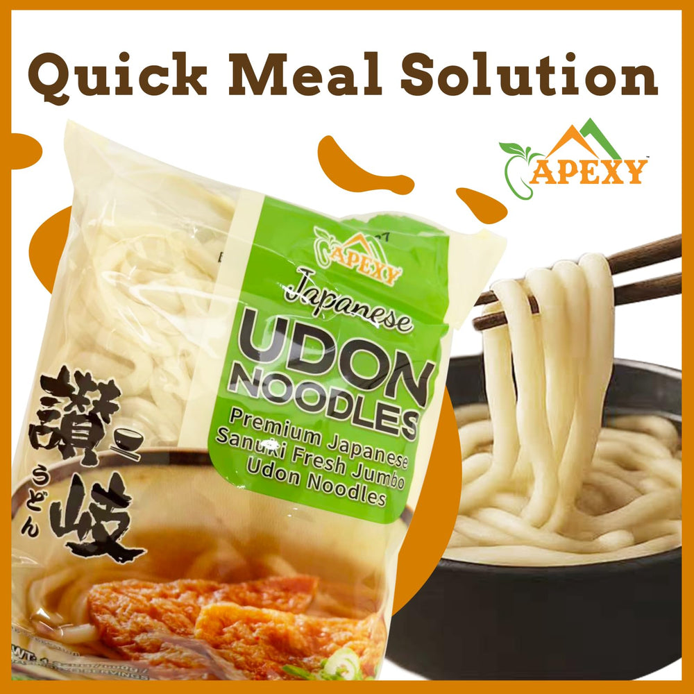 APEXY udon noodles 3-serving pack emphasizing portion control and freshness