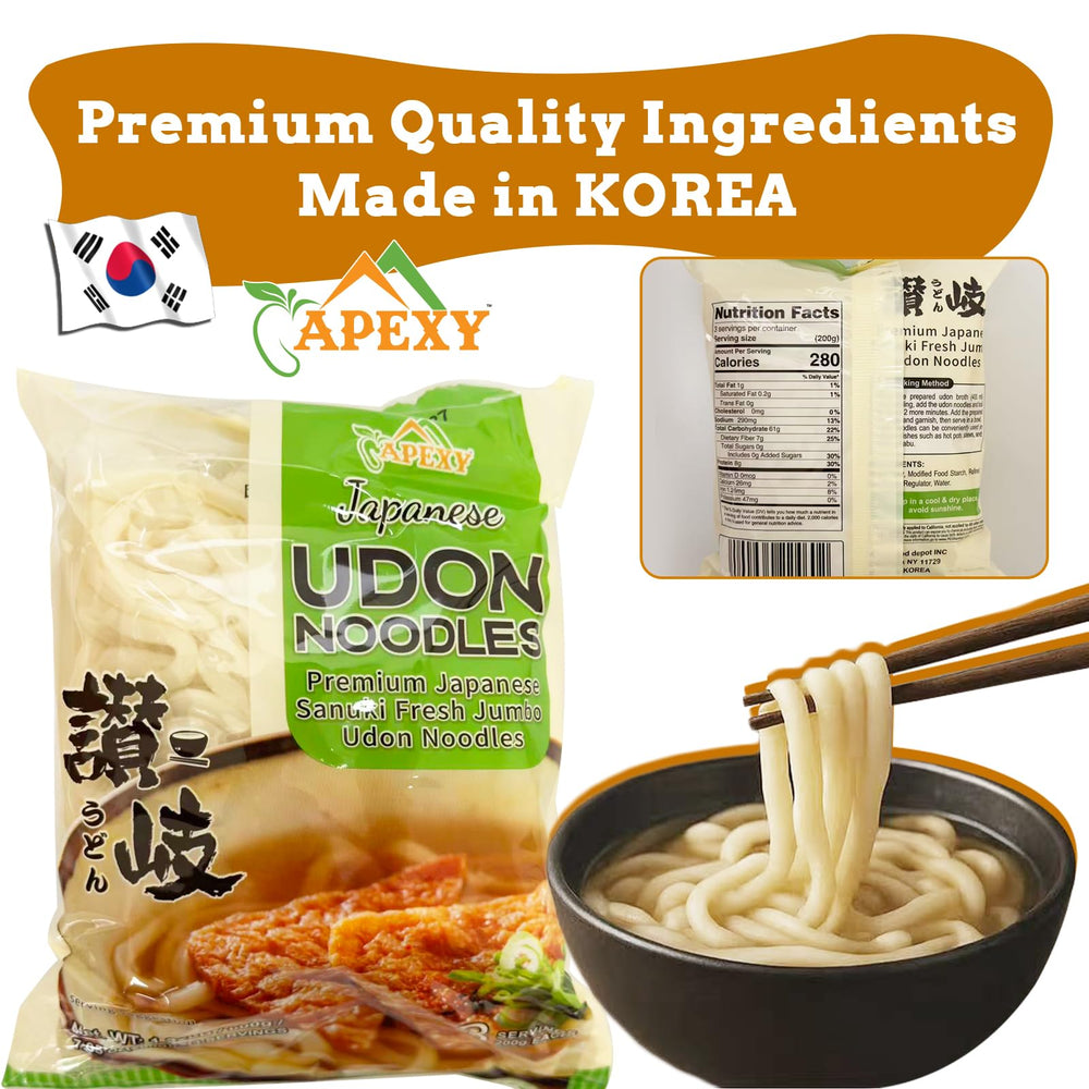 APEXY udon for stir-fry showing versatile serving options with vegetables and sauces