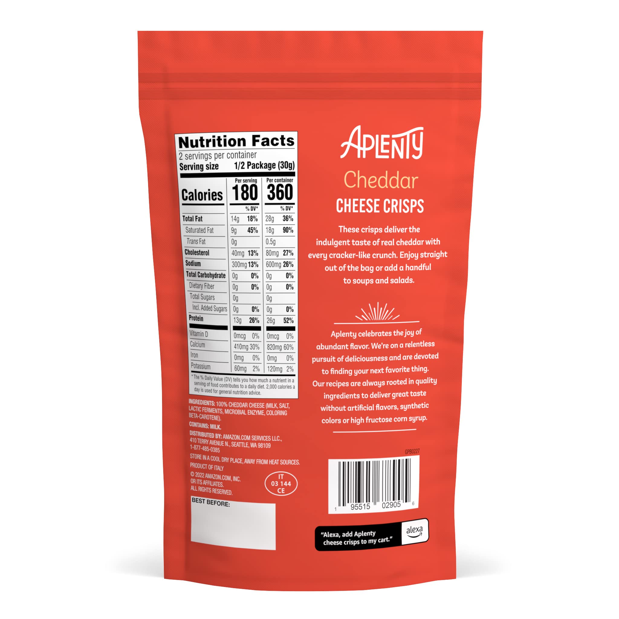 Aplenty cheddar cheese crisps milk-containing – classic dairy snack for cheese lovers