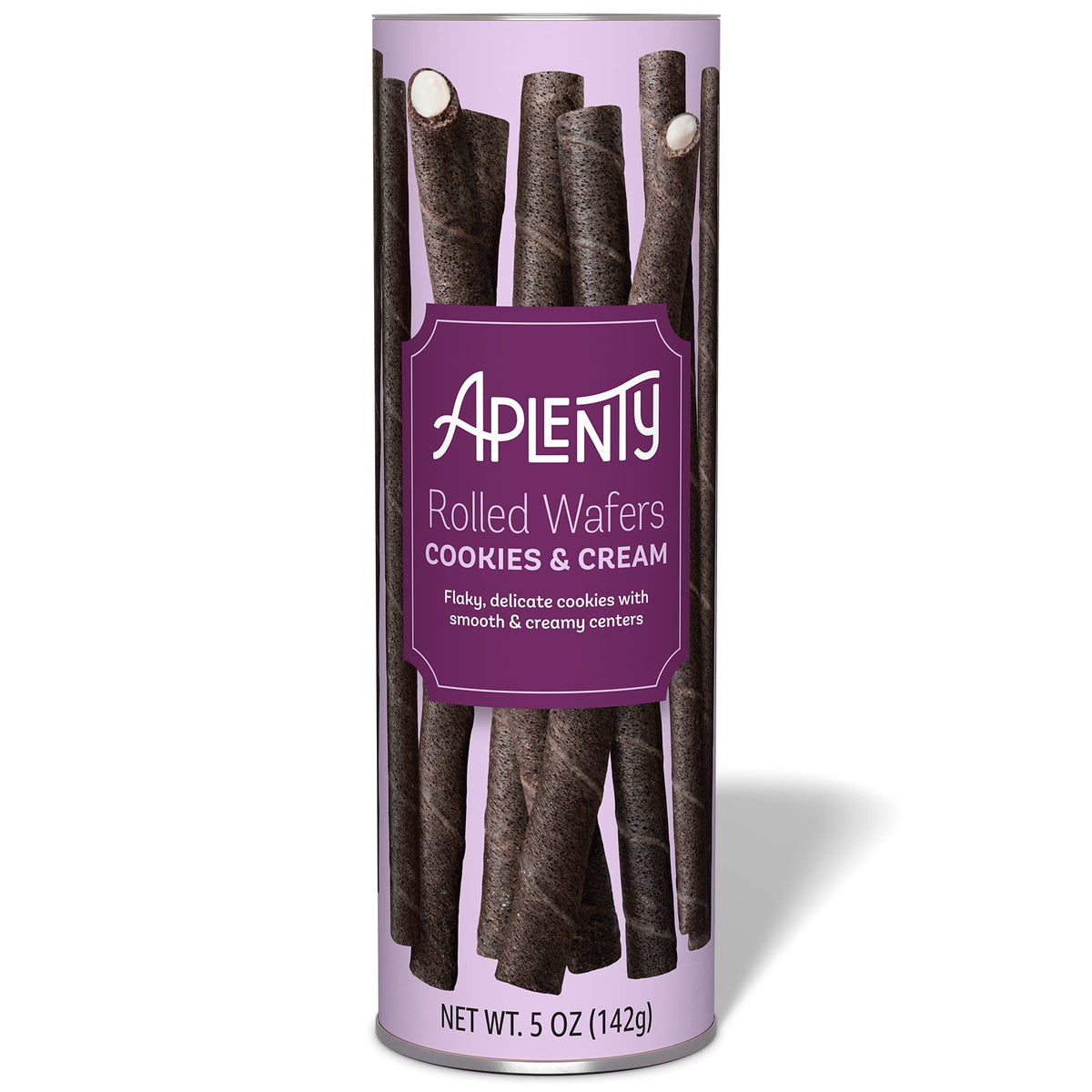 Aplenty Cookies & Cream rolled wafers package for convenient snacking