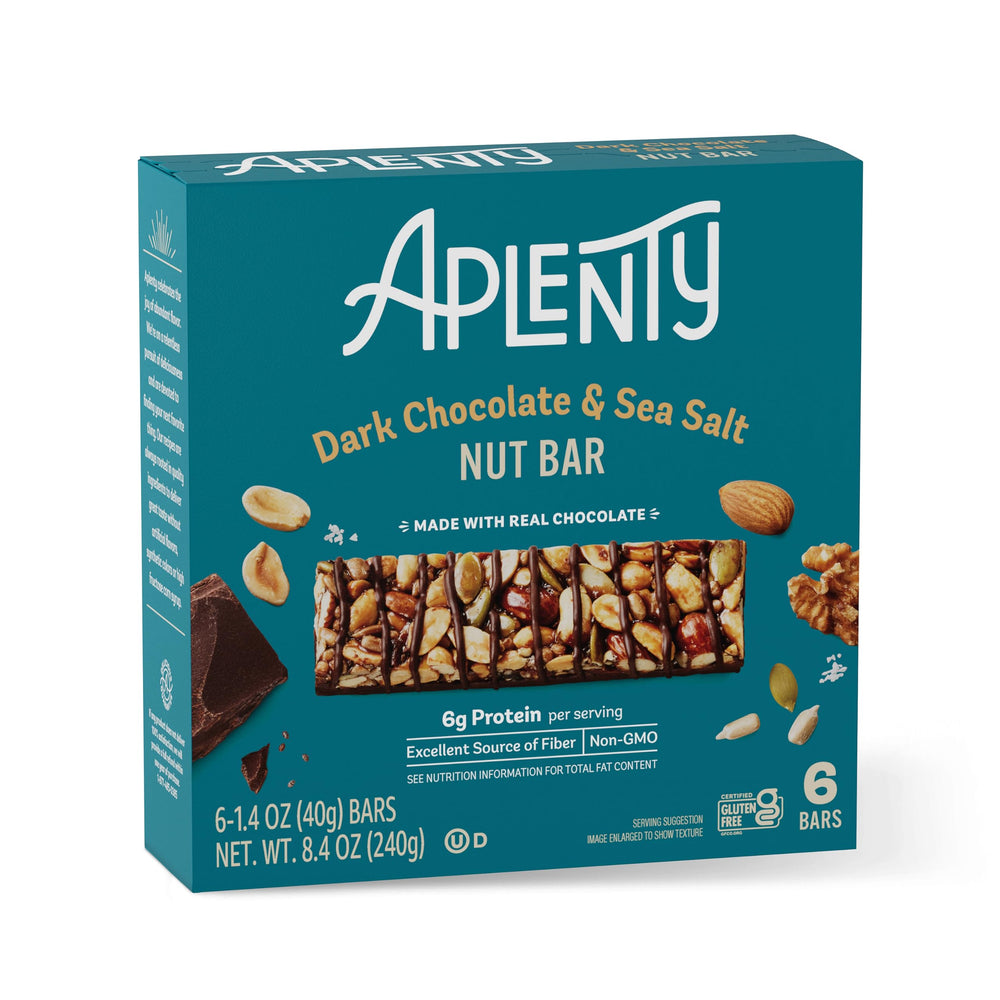 Aplenty dark chocolate and sea salt nut bar wrap showing convenient on-the-go snack