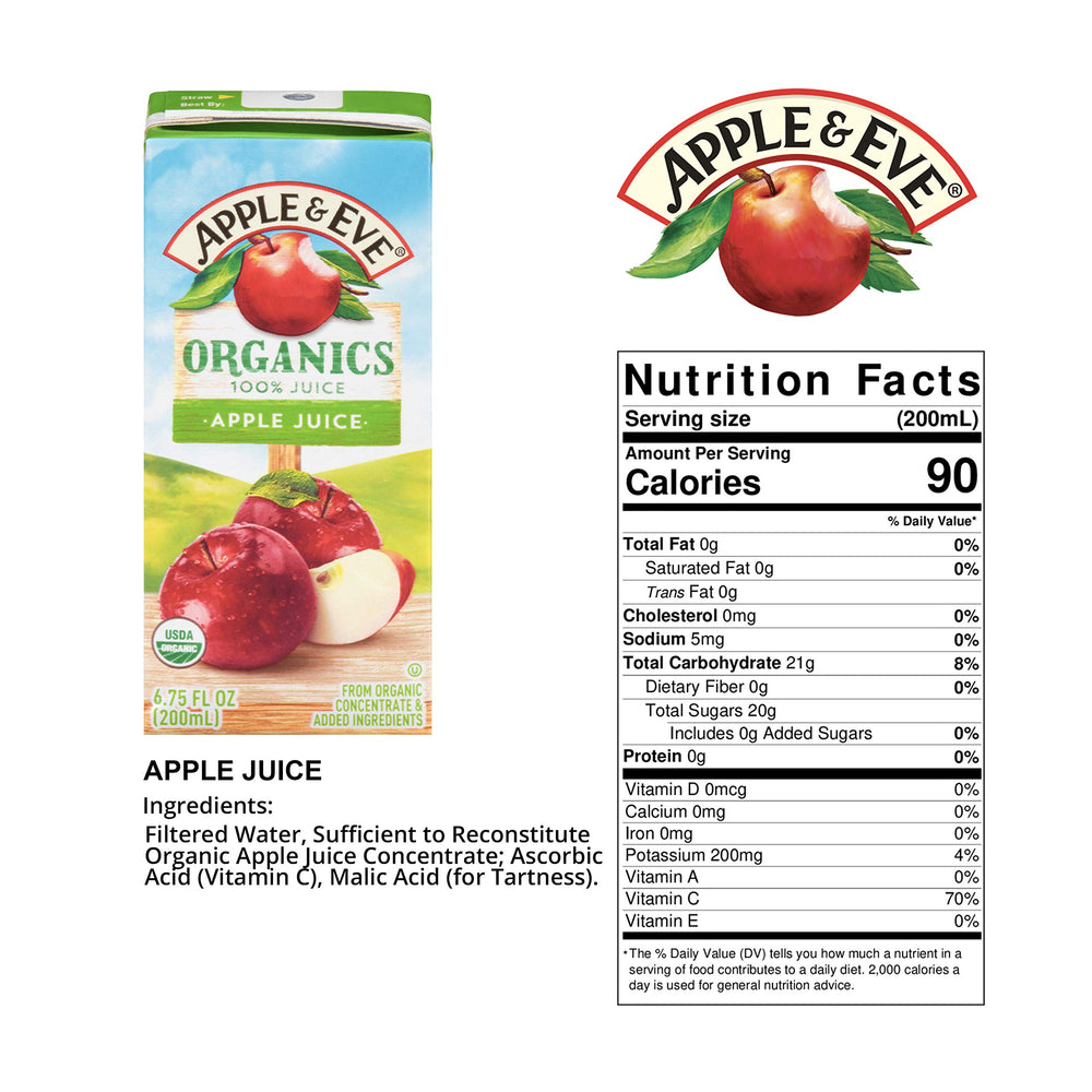 Pouring Apple & Eve Organics juice box, ideal for quick hydration.