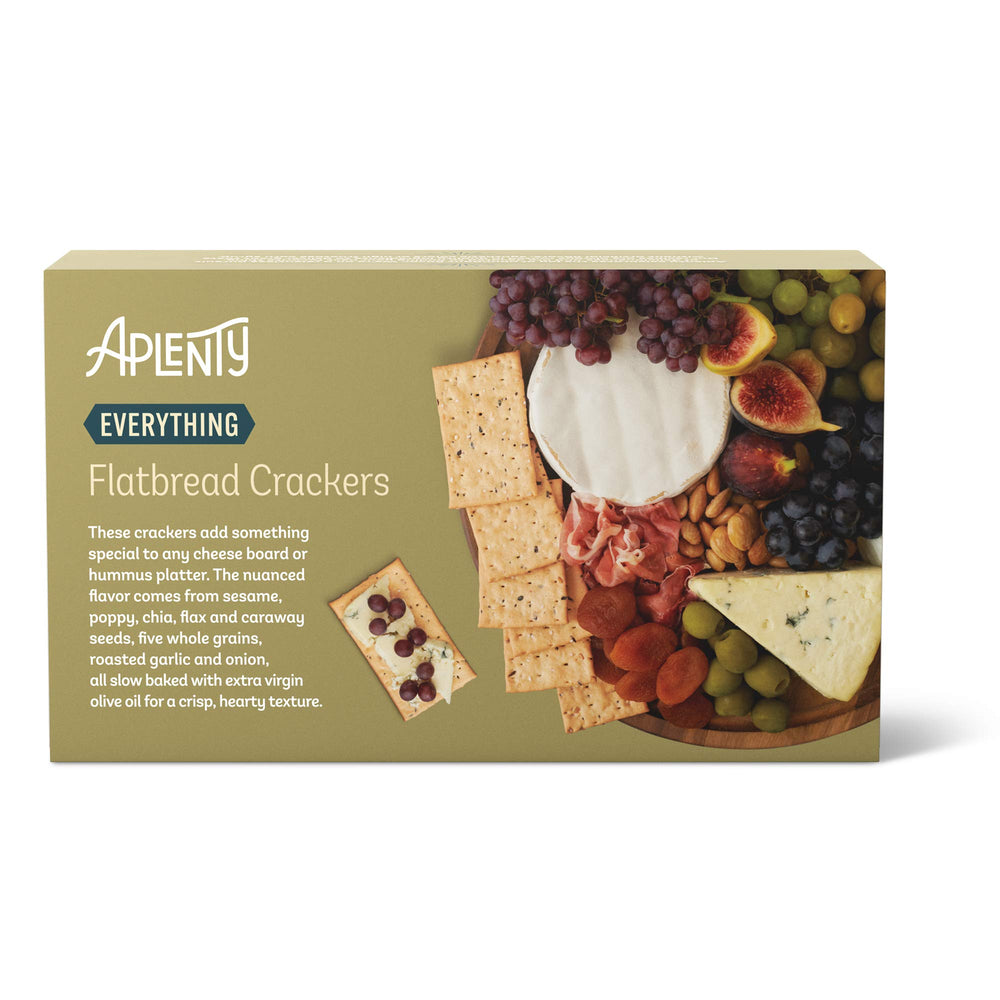 Aplenty Everything Flatbread Crackers olive oil bake close-up emphasizes crisp crust.