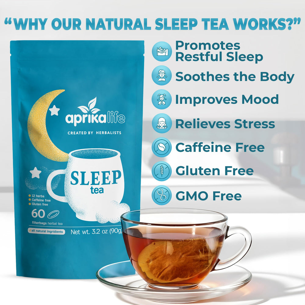 Cup of Aprika Life Sleep Tea with chamomile and lavender aroma