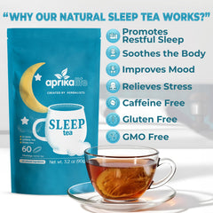 Cup of Aprika Life Sleep Tea with chamomile and lavender aroma