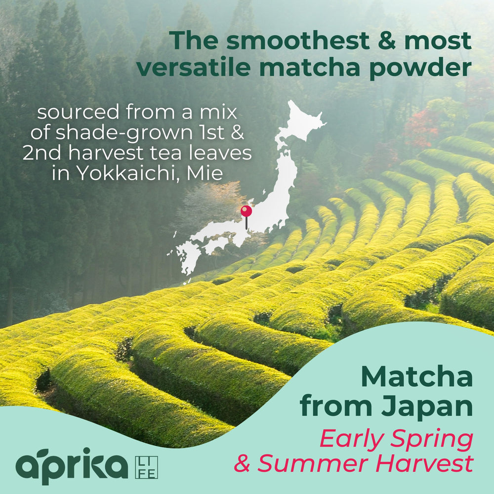 aprikalife stone-ground japanese matcha delivers rich aroma and vibrant color