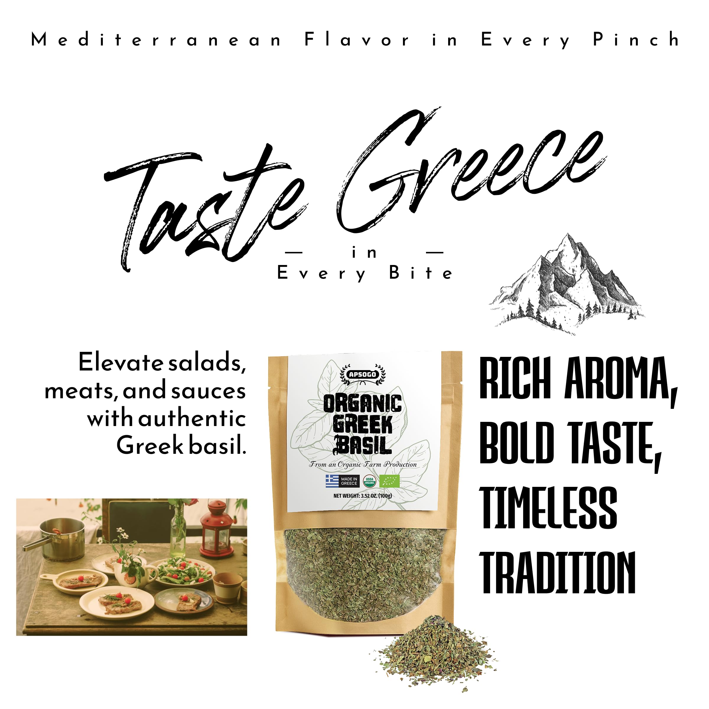 Apsogo Greek basil enhances soups and stews with fresh herb notes