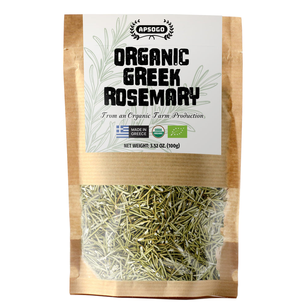 APSOGO organic dried rosemary leaves—whole Greek variety for richer cooking flavor.