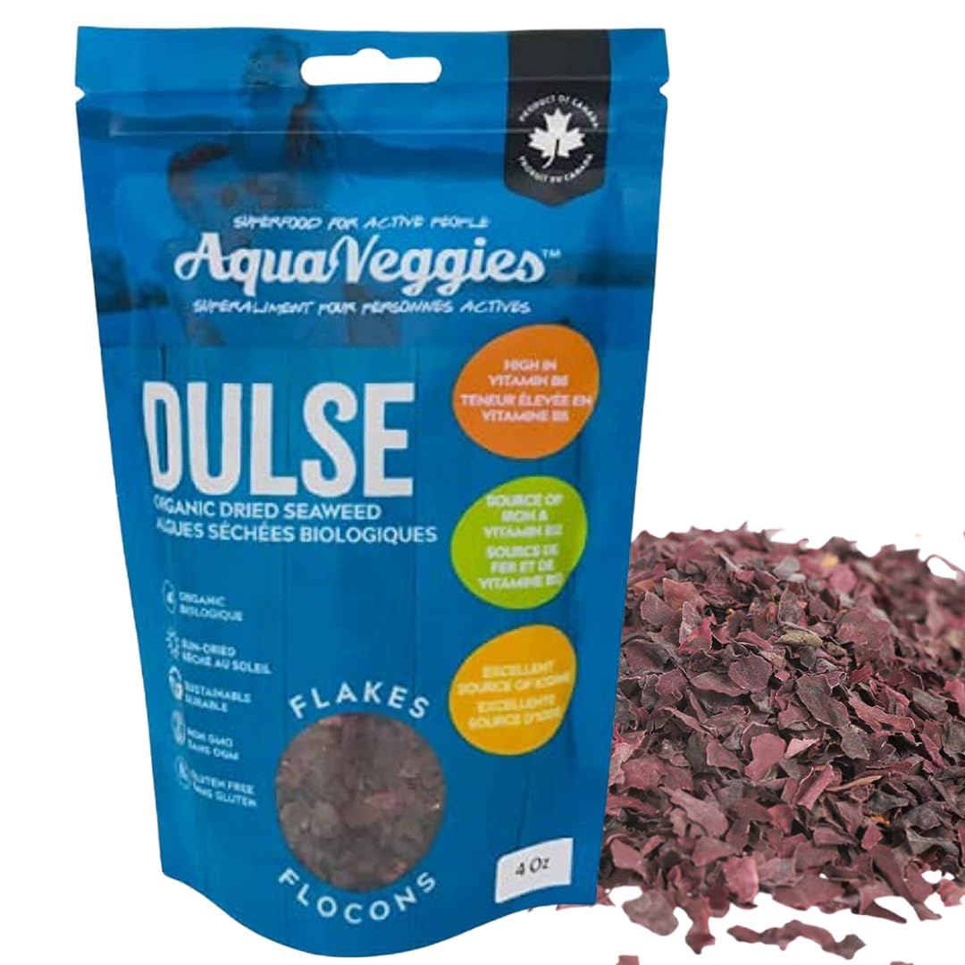 Aqua Veggies dulse flakes 4 oz in jar for soups and salads, protein rich.