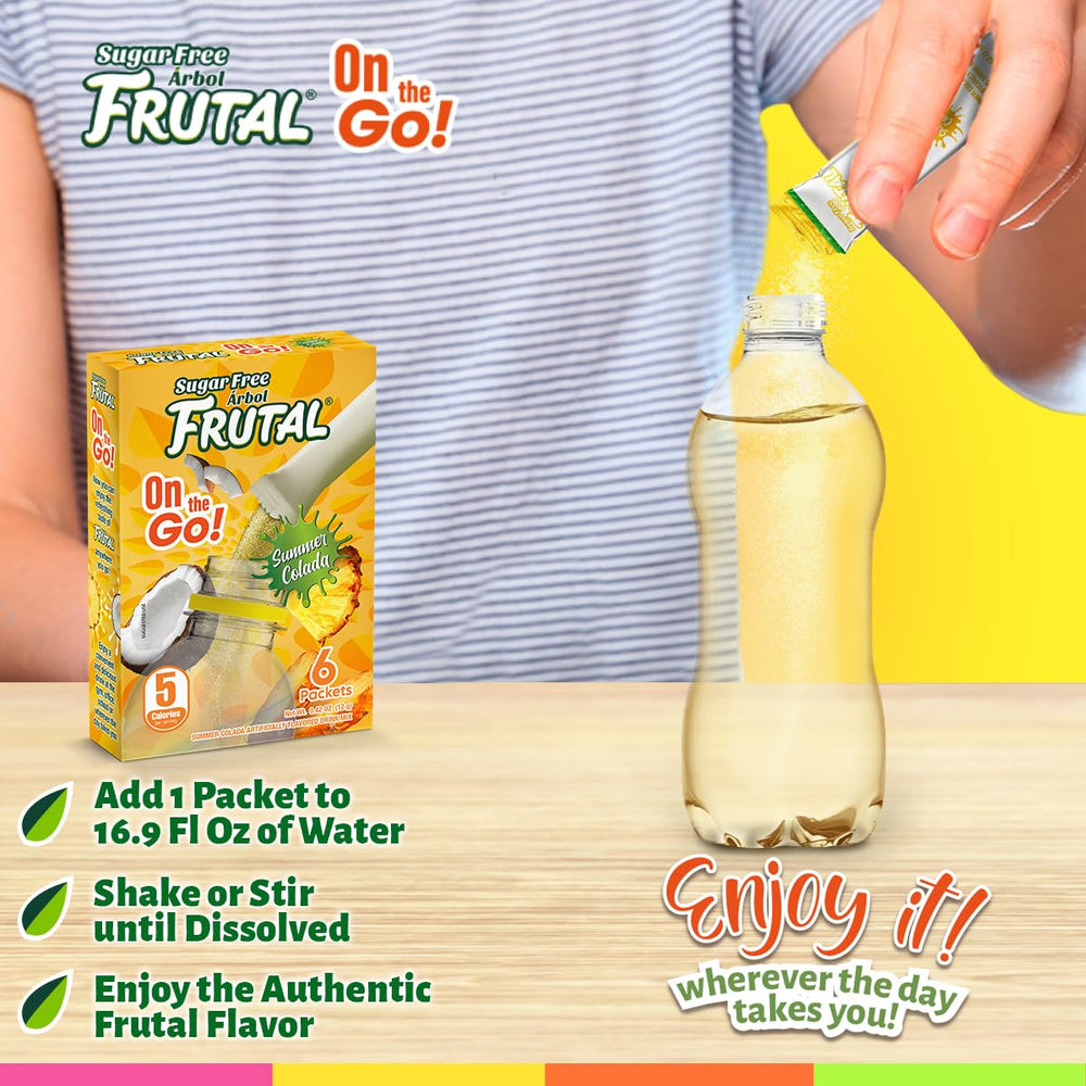 Arbol Frutal low-calorie stick highlighting 5-calorie serving.