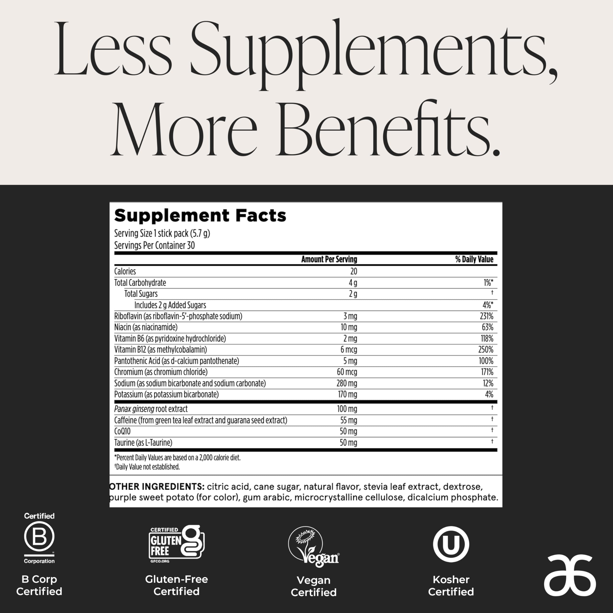 Arbonne EnergyFizz Peach Mango stick serving in glass of water for alertness
