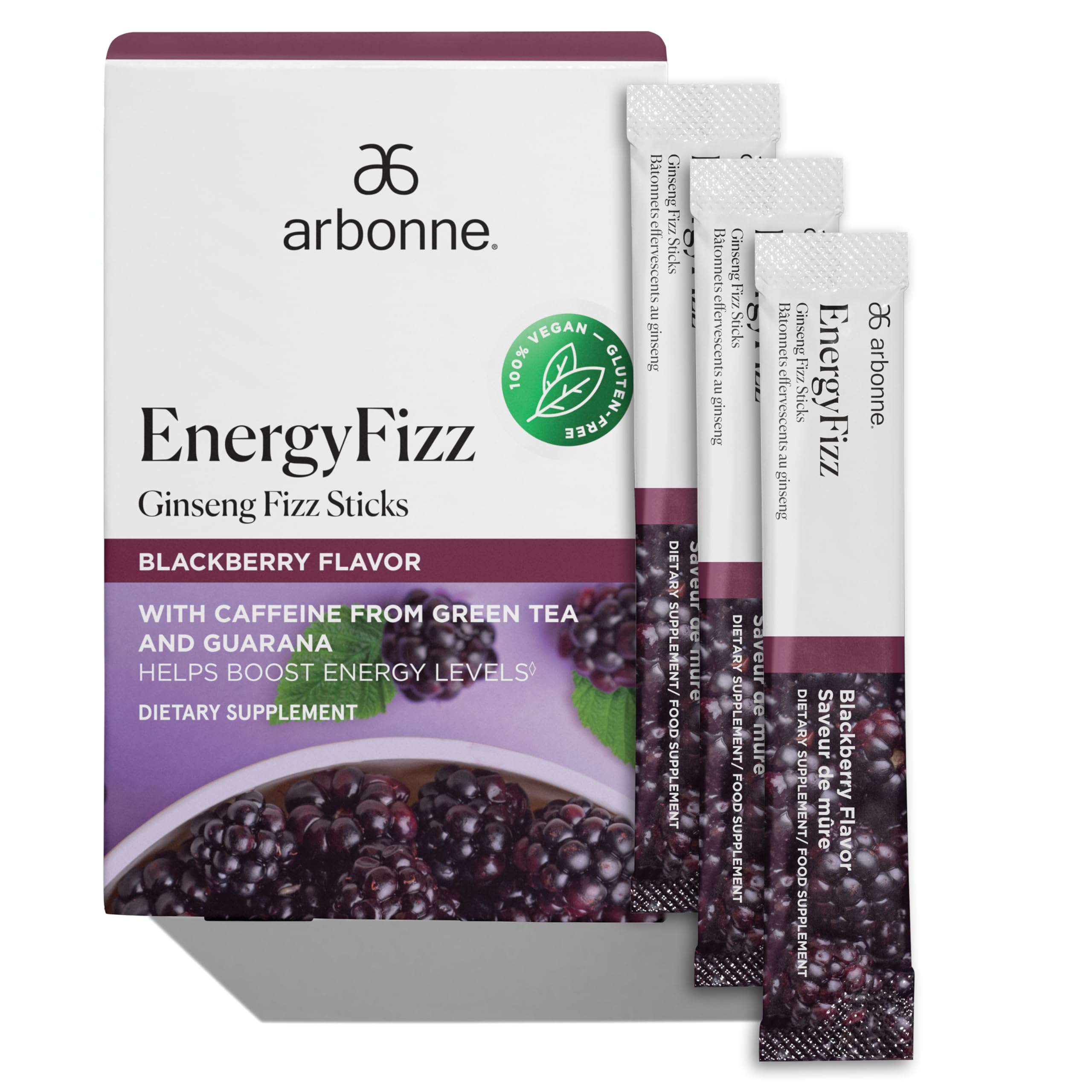 Arbonne Ginseng Energy Sticks fizz in a glass for a refreshing focus boost.