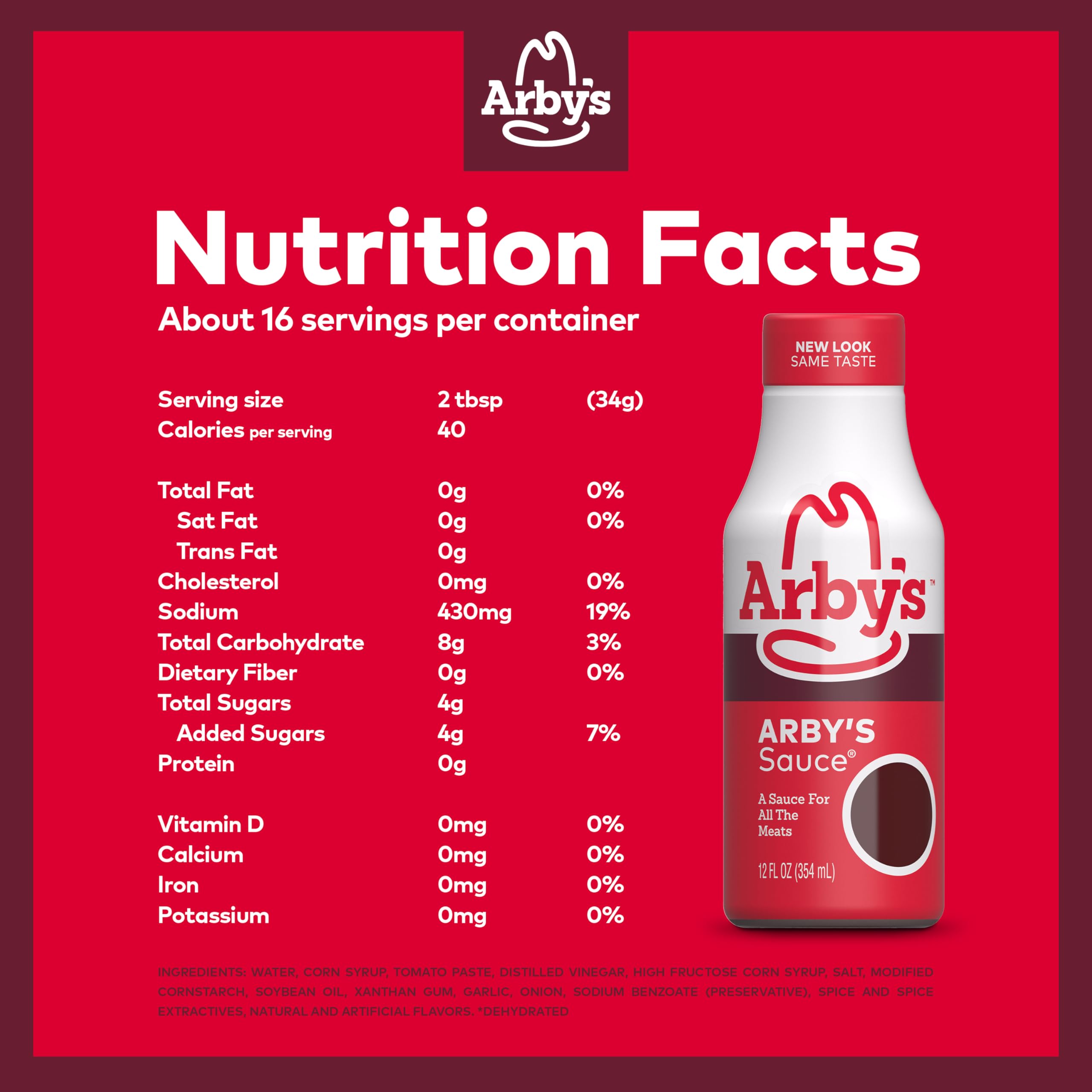 Arby’s Original Sauce bottle close-up label showing garlic and onion notes for marinades