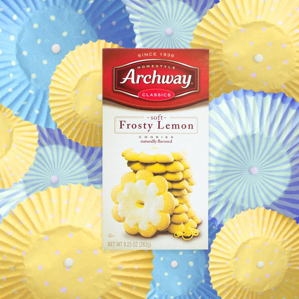 Archway box shows 10 cookies, convenient snack for busy days.