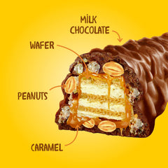 Cross-section reveals peanut caramel and wafer inside Bon o Bon