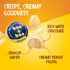 Arcor Bon o Bon White crisp wafer adds delicate crunch between chocolate and cream.