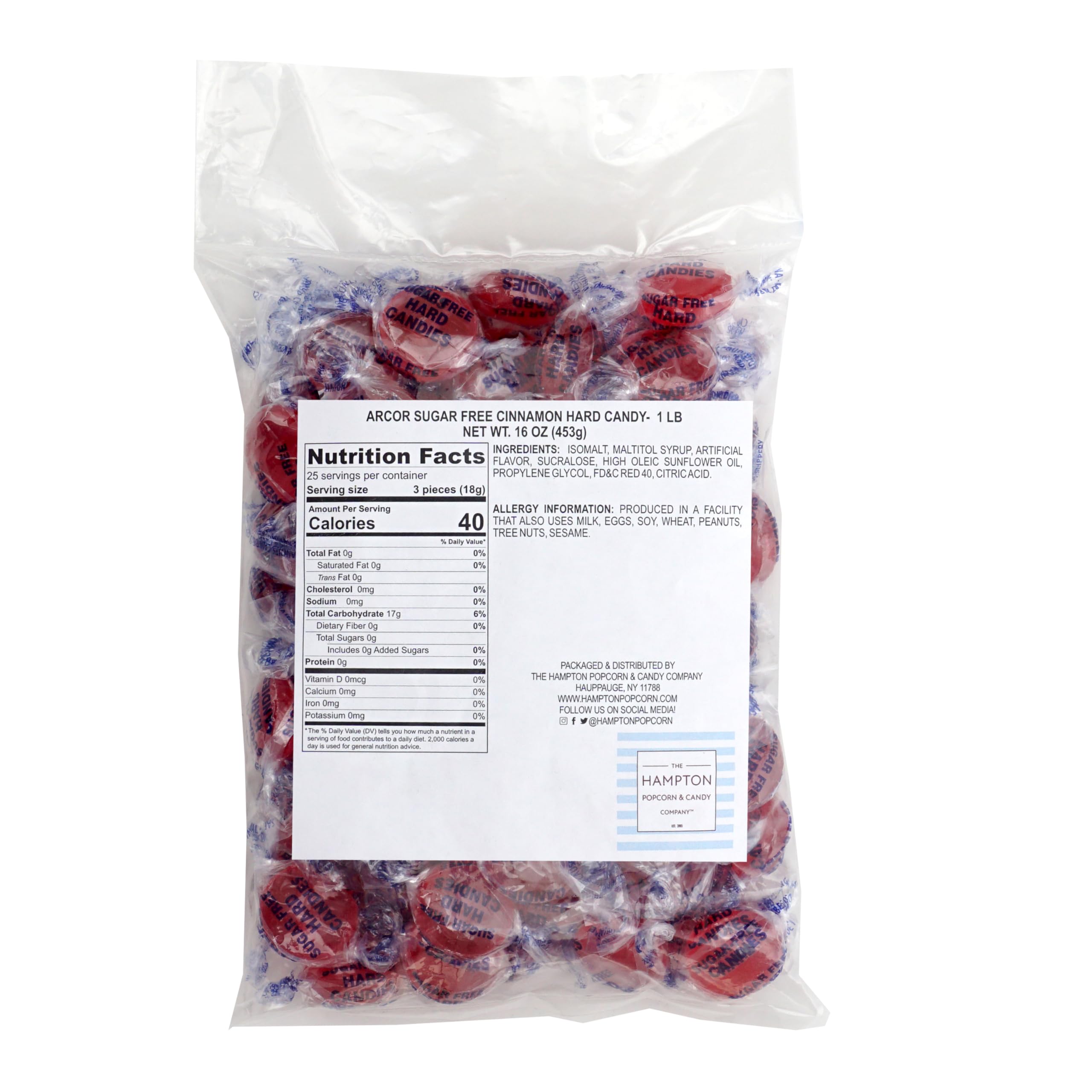 Arcor sugar-free cinnamon discs, individually wrapped for freshness and on-the-go snacking.