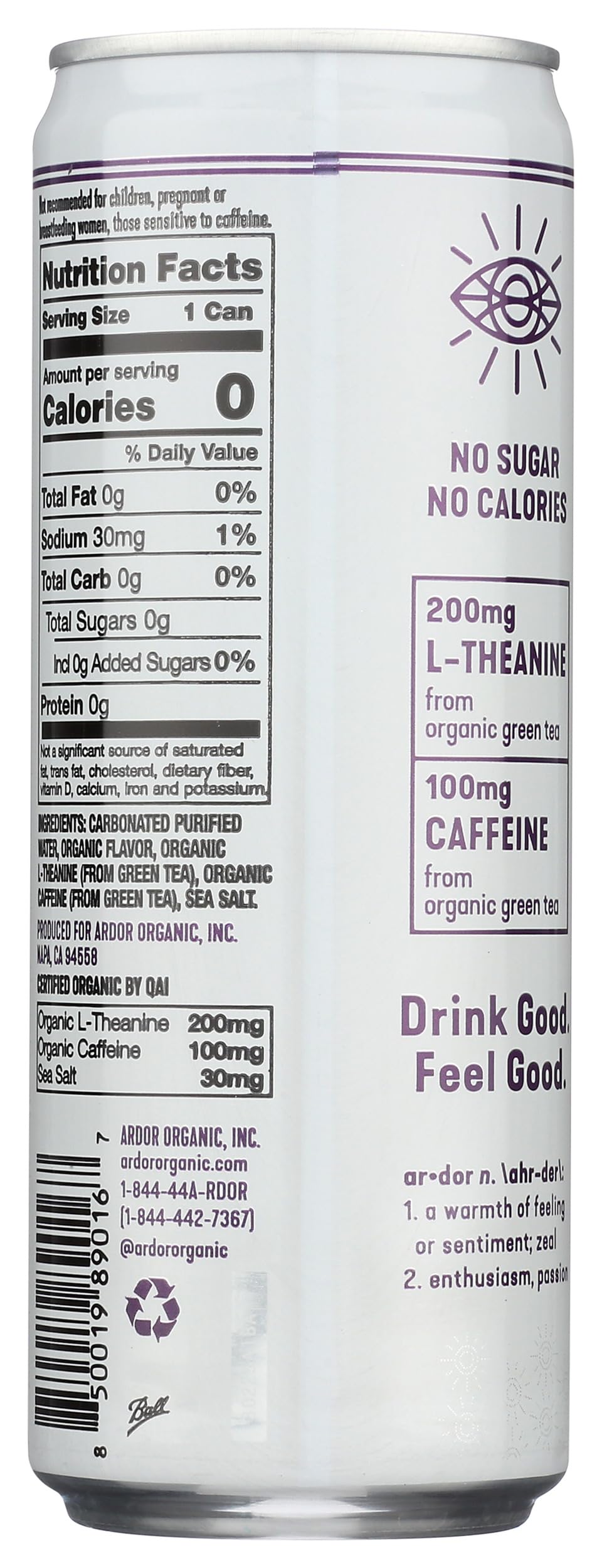 ARDOR bottle side view highlighting vanilla blackberry flavor for on-the-go hydration.