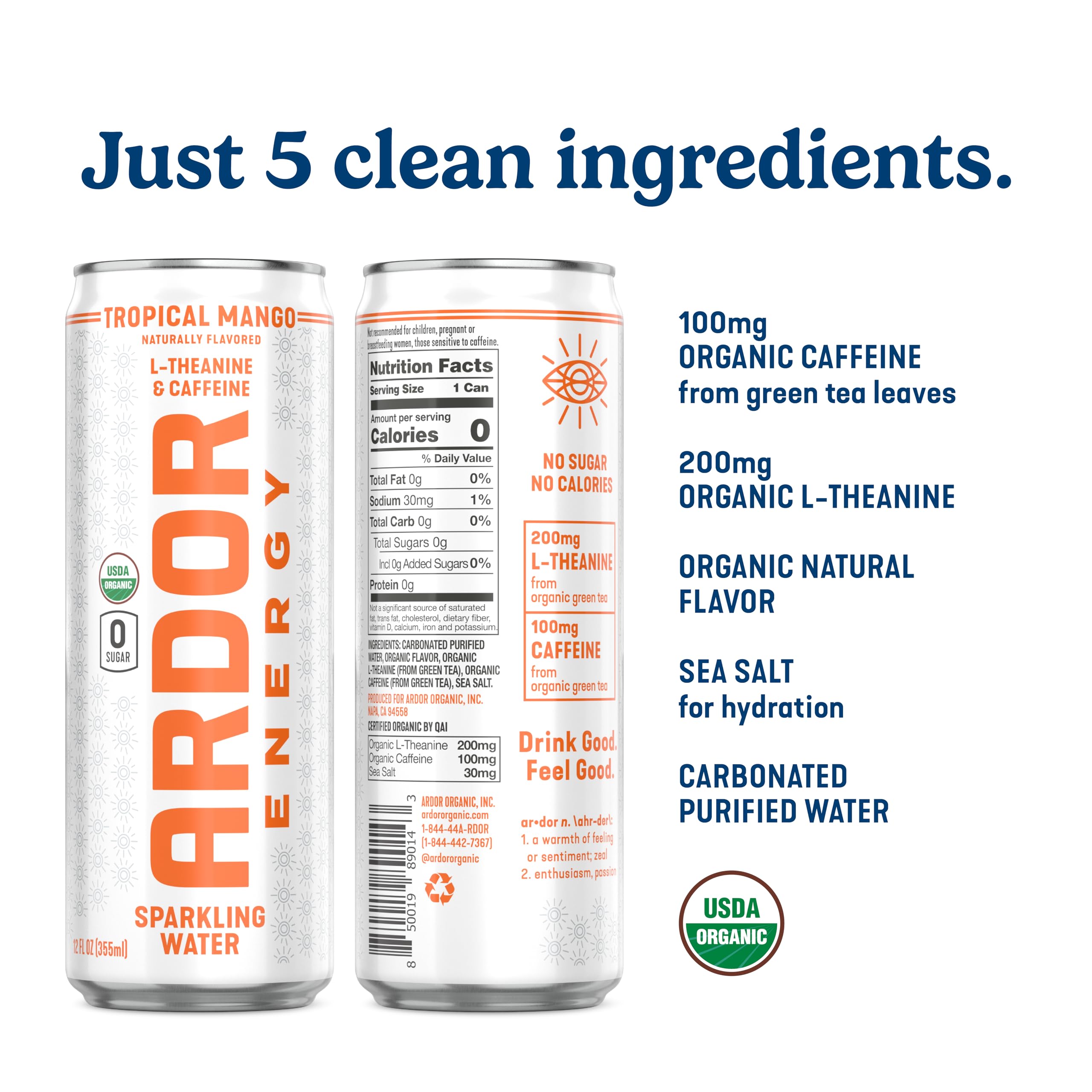 ARDOR ENERGY electrolytes icon emphasizes hydration from natural sea salt.