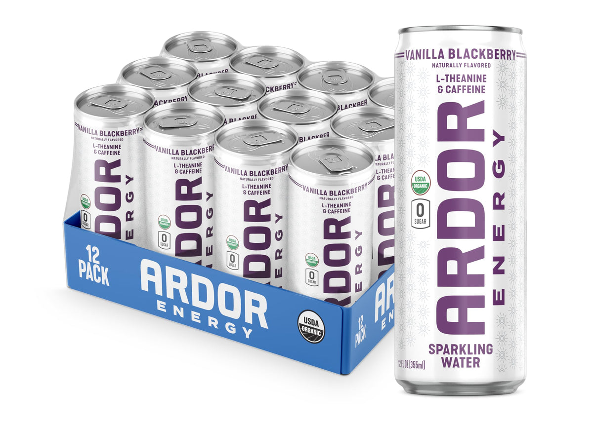 ARDOR Energy Vanilla Blackberry can for focused study sessions.