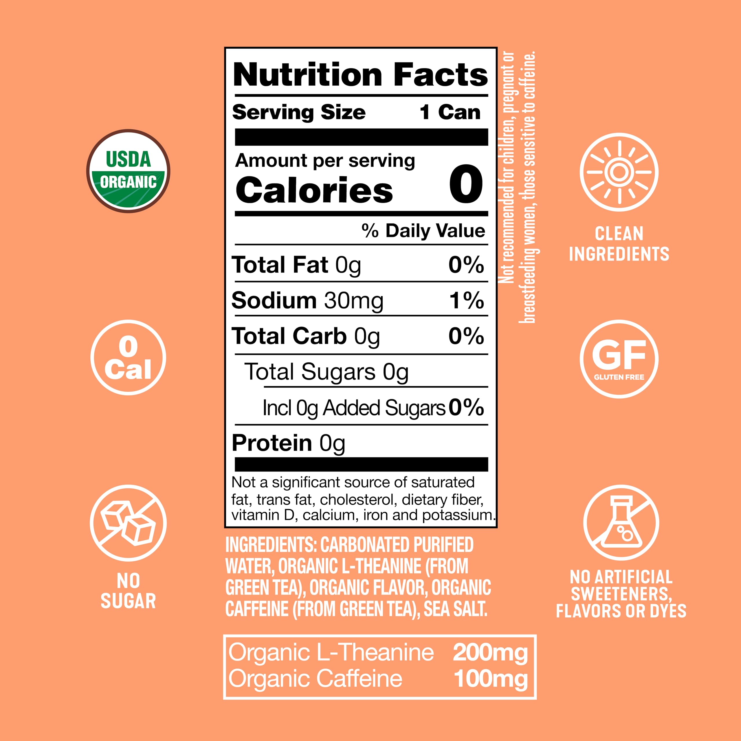 ARDOR ENERGY White Peach can side view highlighting zero calories and clean energy.