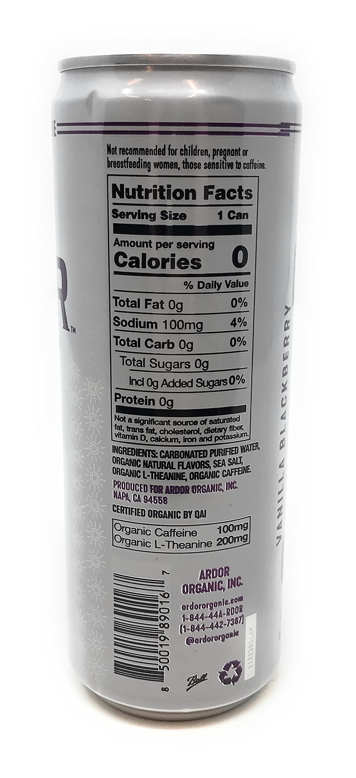 ARDOR label closeup emphasizing organic ingredients and flavor profile.