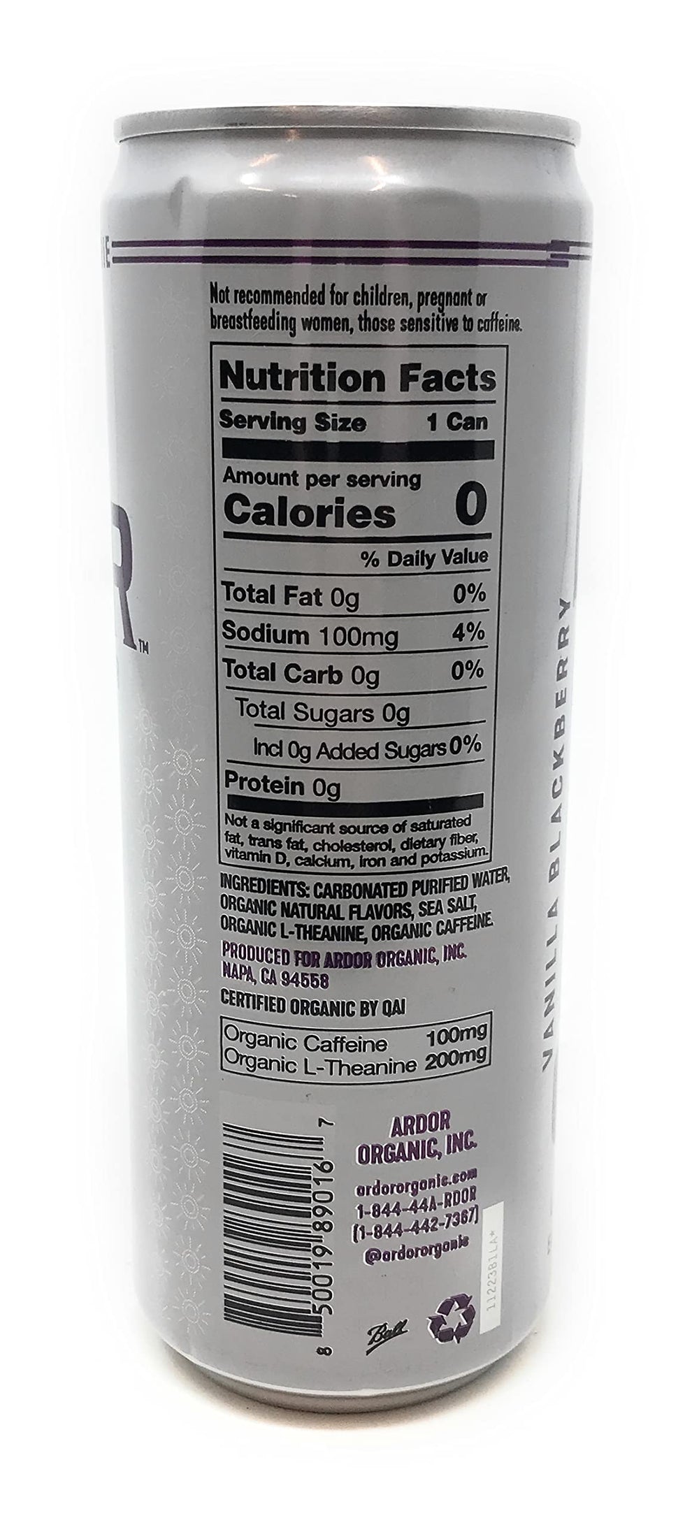 ARDOR label closeup emphasizing organic ingredients and flavor profile.